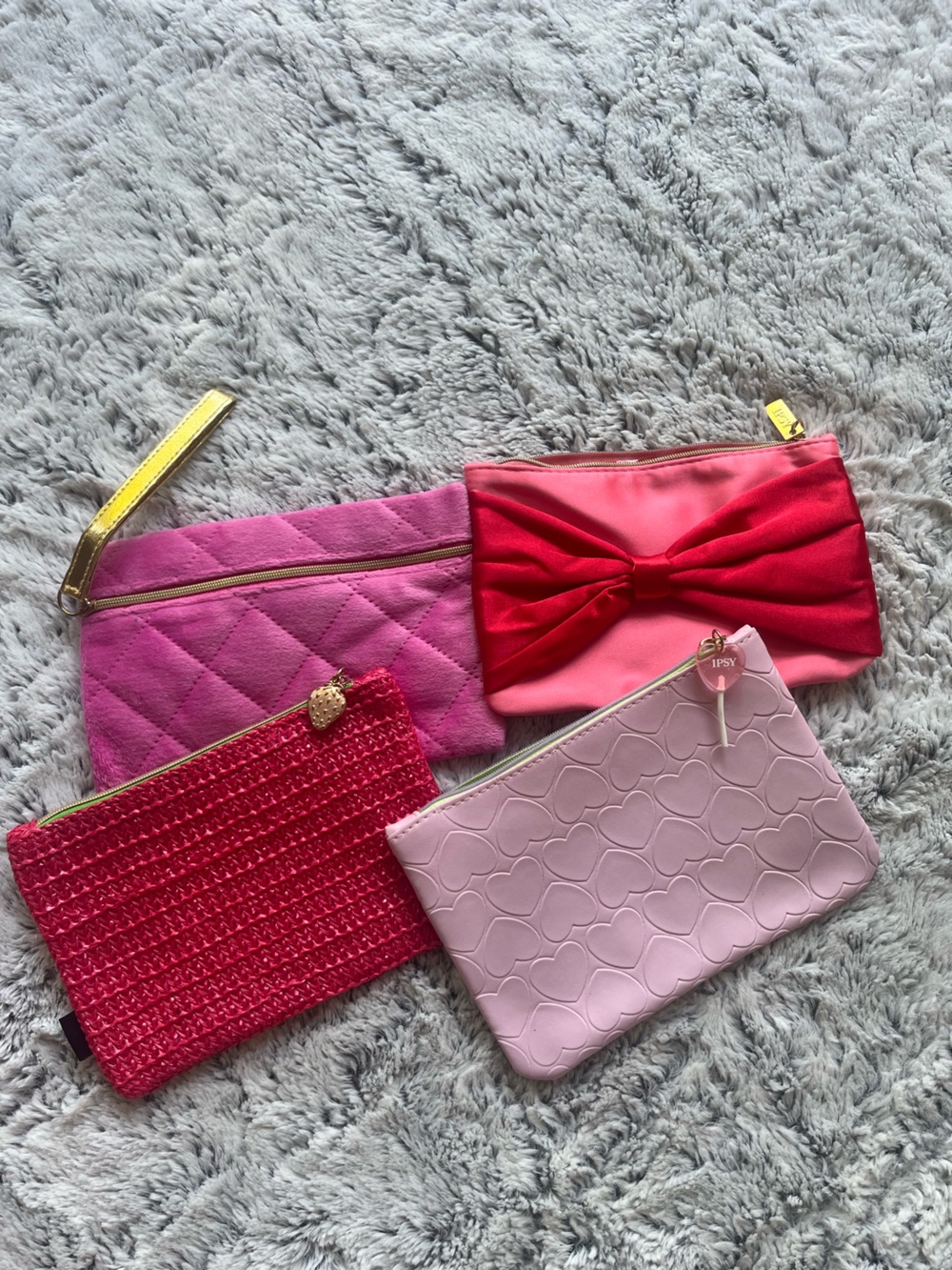 ipsy Pink & Red Wristlet Pouch Set